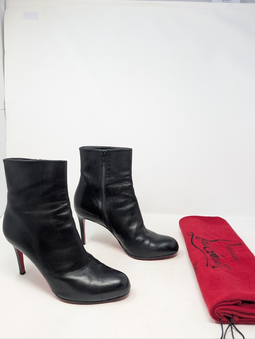 Christian Louboutin Ankle Boots Booties 85mm Black Leather Size 38